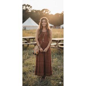 Boho‎ Maxi Dress Small Embroidered Tiered Forest Fairy Grunge Goblin Granola